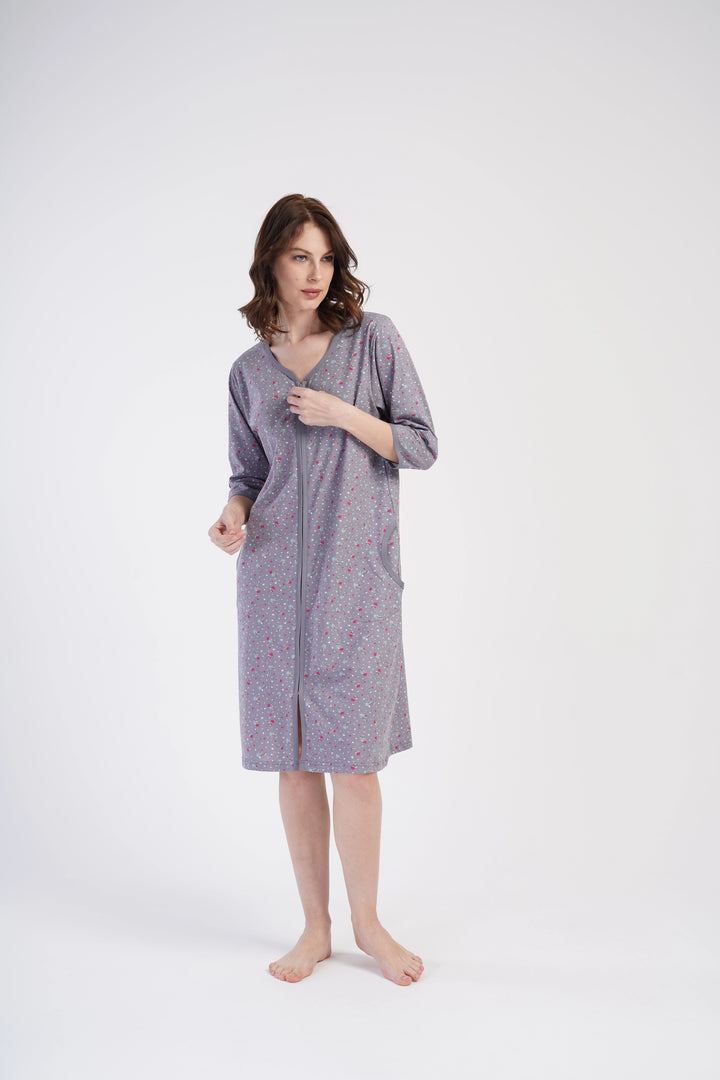 Szlafrok damski Vienetta Sweet Roses, Szary, r. M-XL