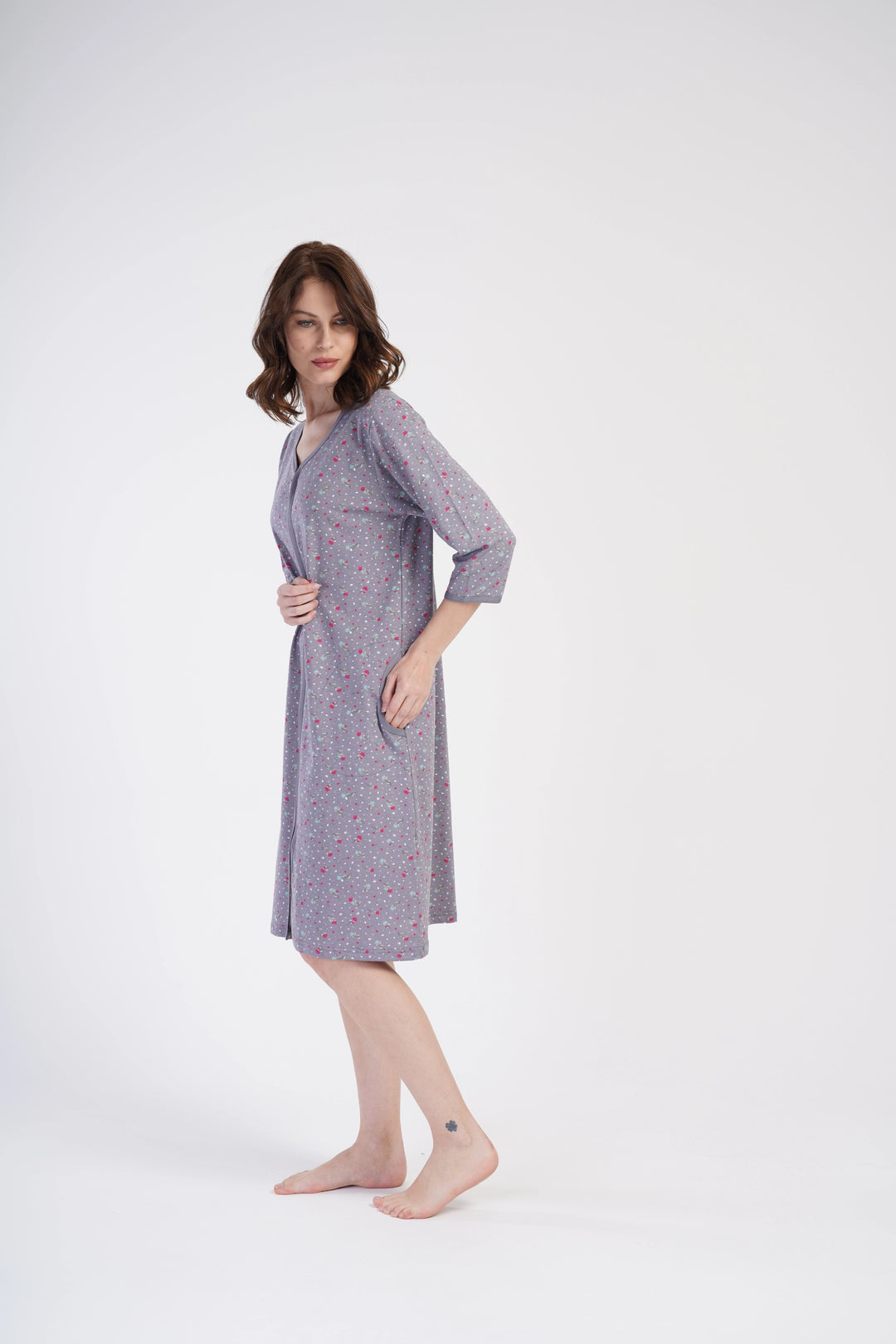 Szlafrok damski Vienetta Sweet Roses, Szary, r. M-XL