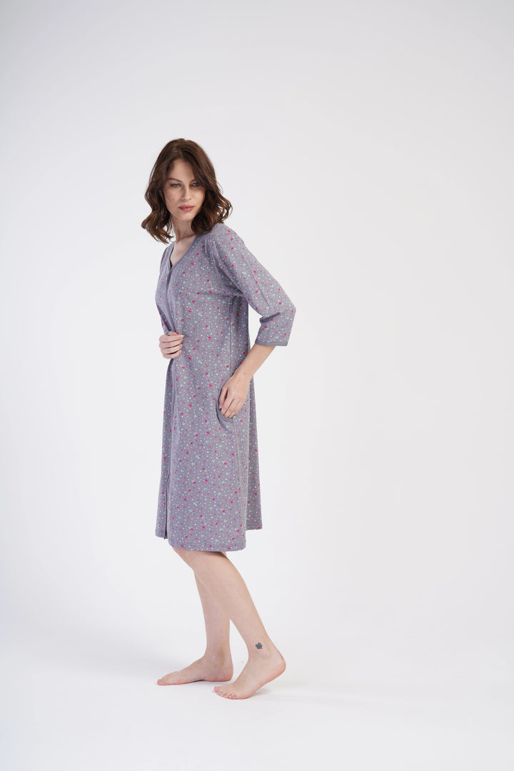 Szlafrok damski Vienetta Sweet Roses, Szary, r. M-XL