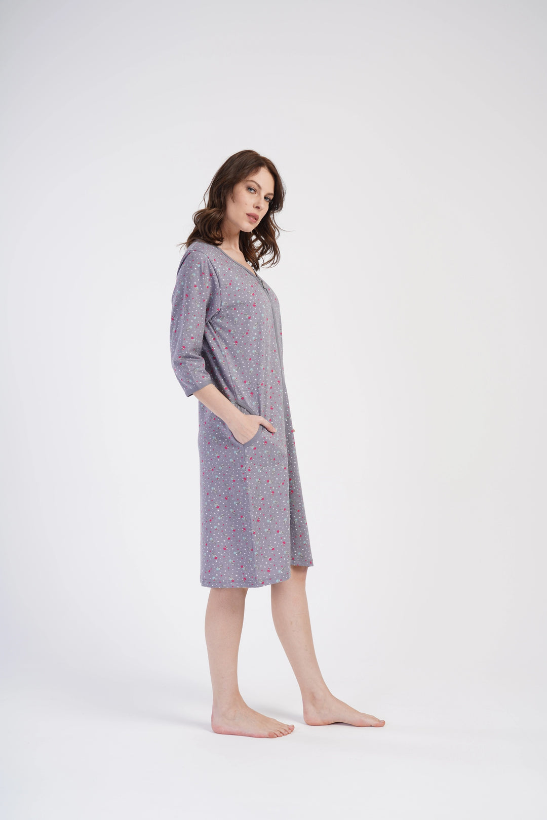 Szlafrok damski Vienetta Sweet Roses, Szary, r. M-XL