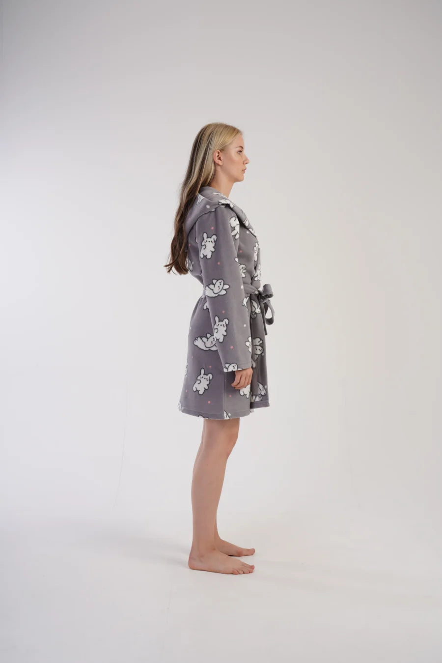 Szlafrok damski Vienetta Bunny Cozy, Szary, r. S-XL