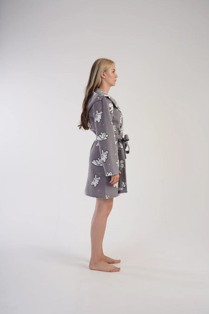 Szlafrok damski Vienetta Bunny Cozy, Szary, r. S-XL