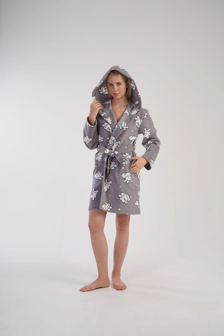 Szlafrok damski polarowy Vienetta Cozy Cuddle, szary, r. S-XL