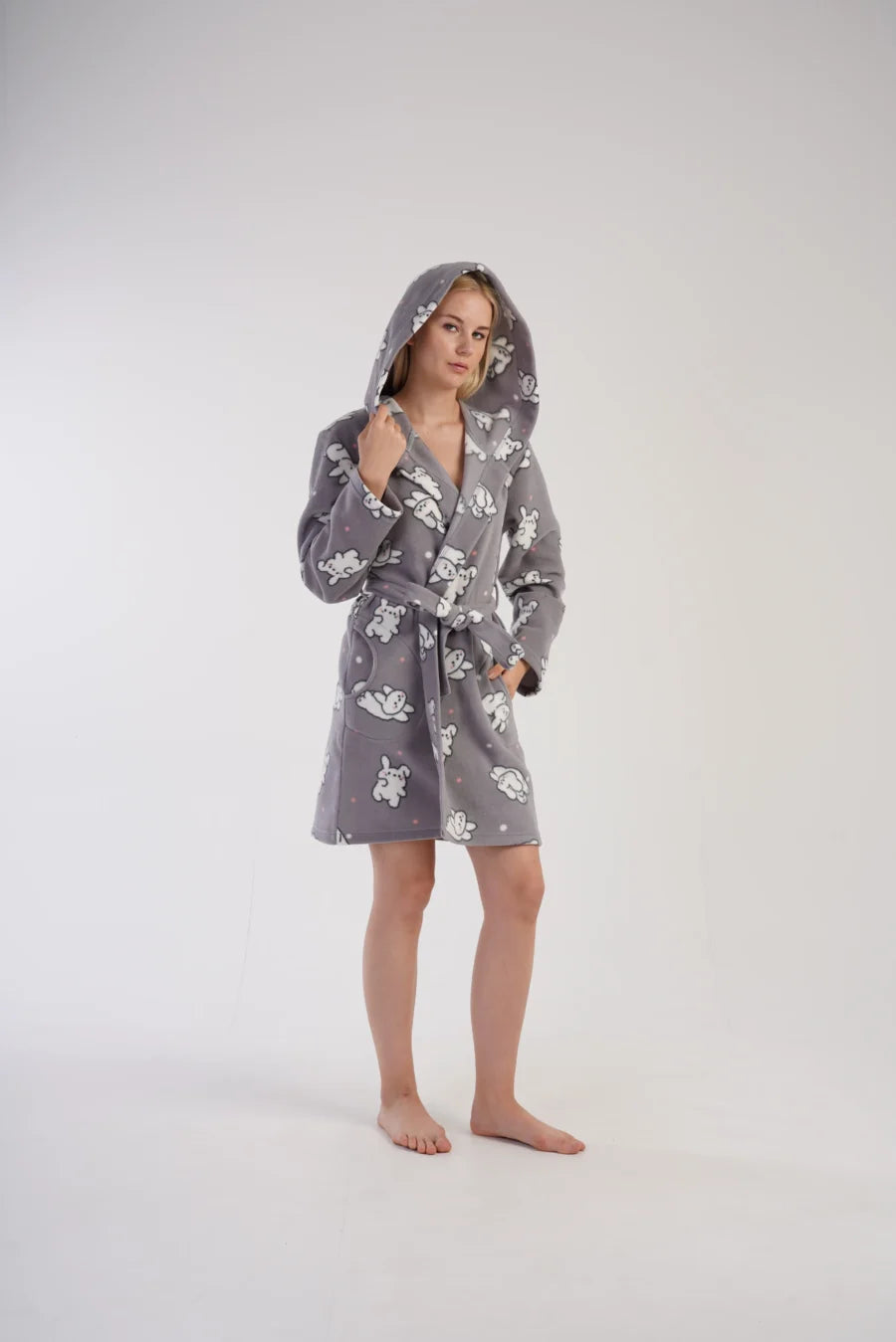 Szlafrok damski Vienetta Bunny Cozy, Szary, r. S-XL