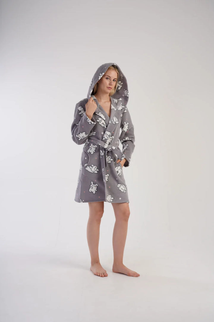 Szlafrok damski Vienetta Bunny Cozy, Szary, r. S-XL
