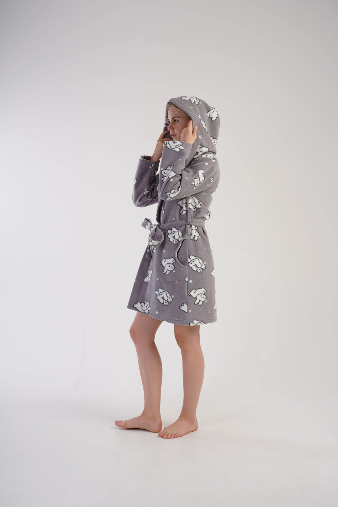 Szlafrok damski polarowy Vienetta Cozy Cuddle, szary, r. S-XL