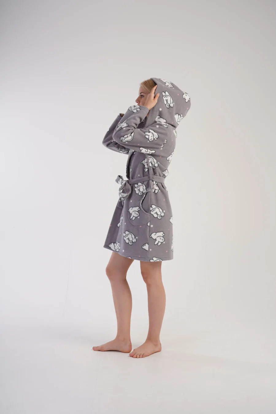 Szlafrok damski Vienetta Bunny Cozy, Szary, r. S-XL