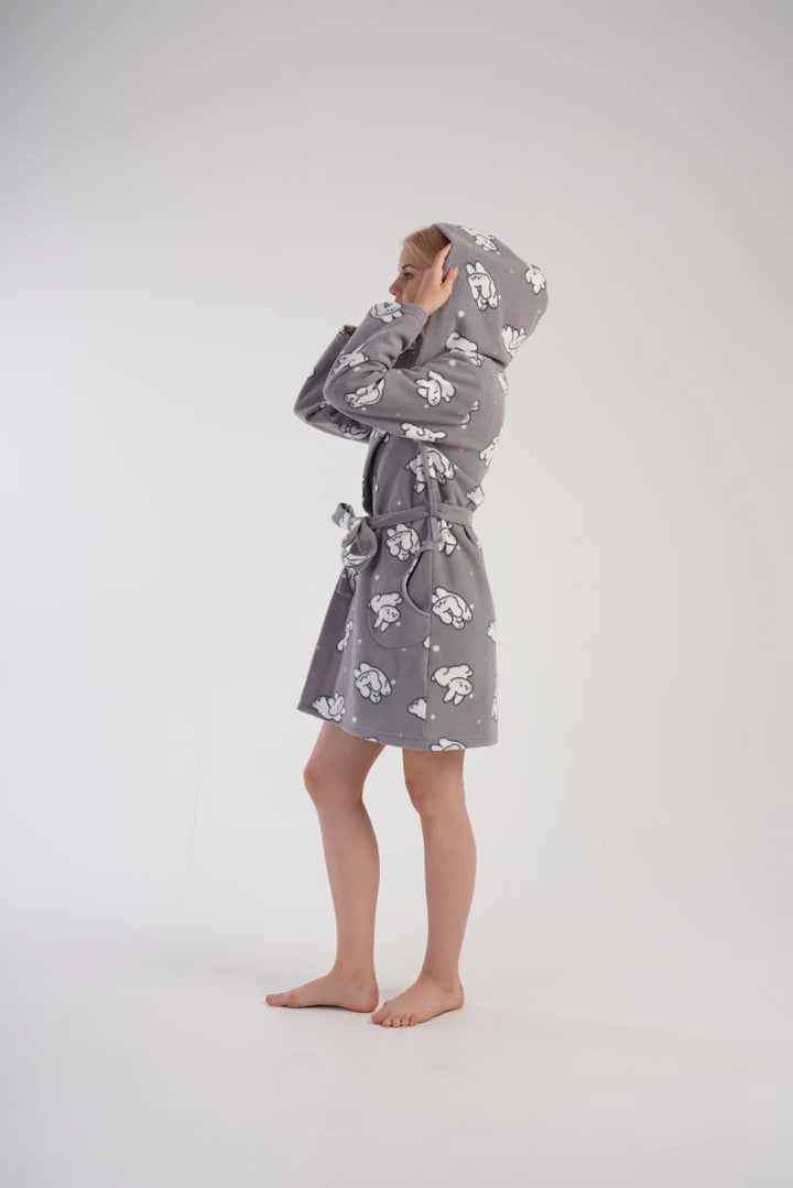 Szlafrok damski Vienetta Bunny Cozy, Szary, r. S-XL