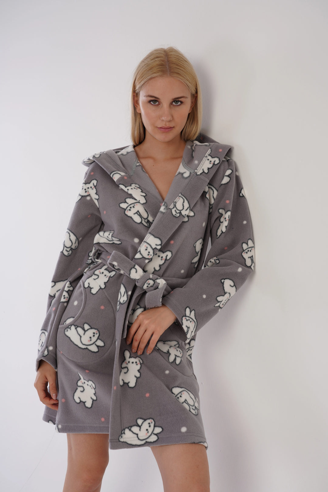 Szlafrok damski polarowy Vienetta Cozy Cuddle, szary, r. S-XL