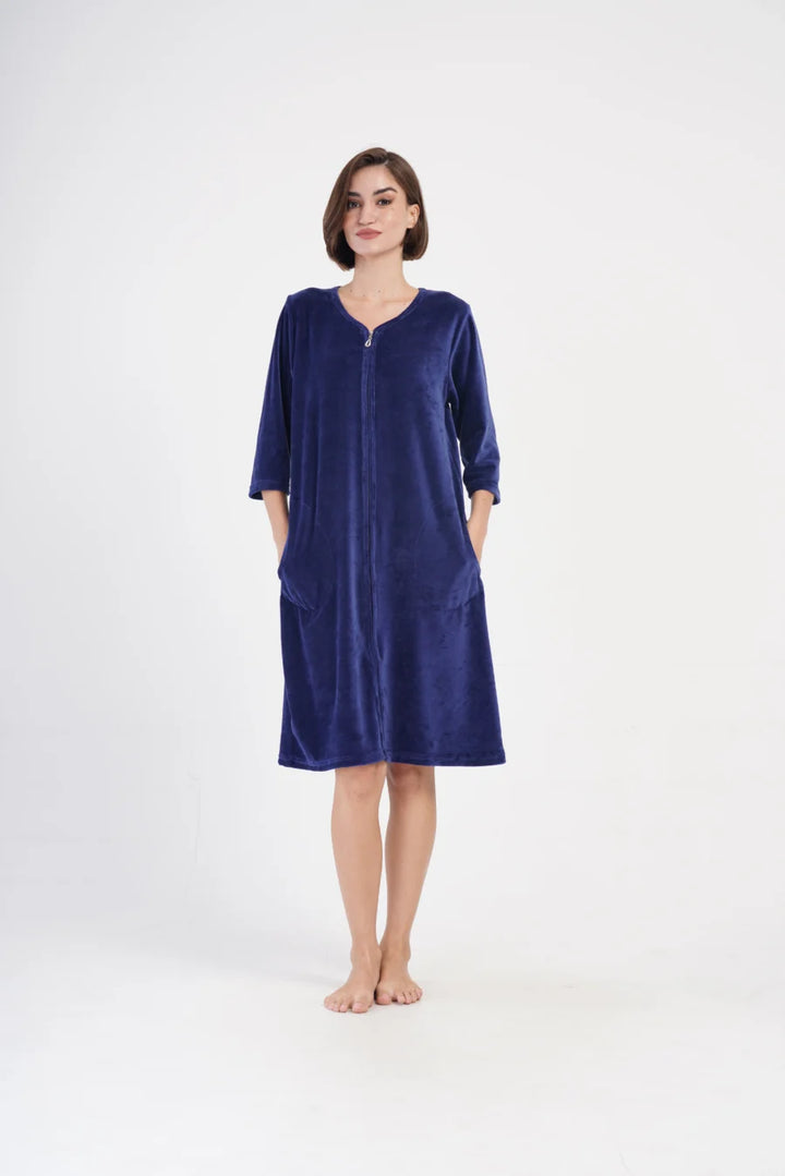 Szlafrok damski Vienetta Velour, Granatowy, r. 1XL-4XL