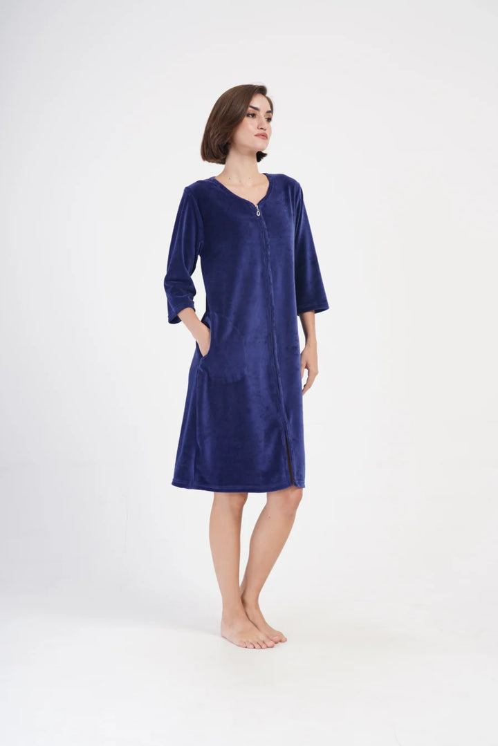 Szlafrok damski Vienetta Navy comfort, Granatowy, r. M-XXL