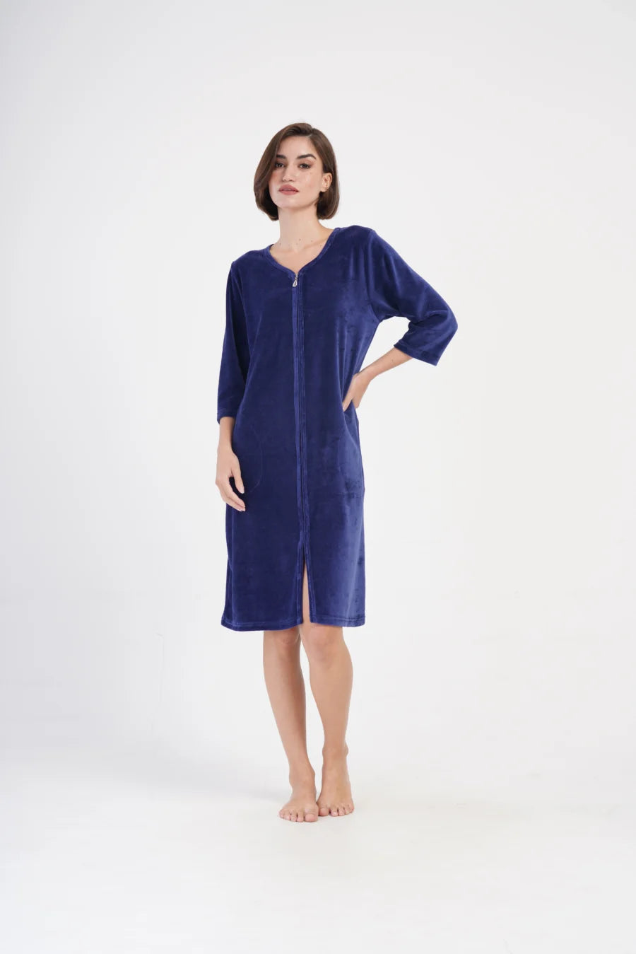 Szlafrok damski Vienetta Navy comfort, Granatowy, r. M-XXL