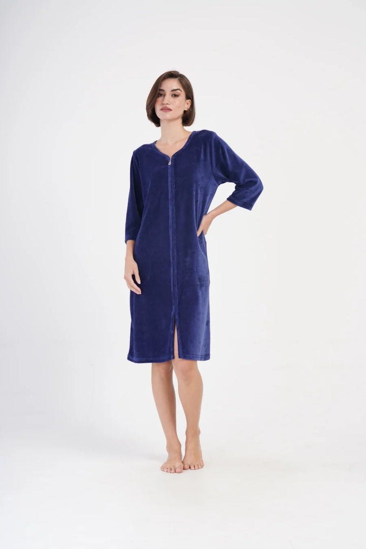 Szlafrok damski Vienetta Navy comfort, Granatowy, r. M-XXL