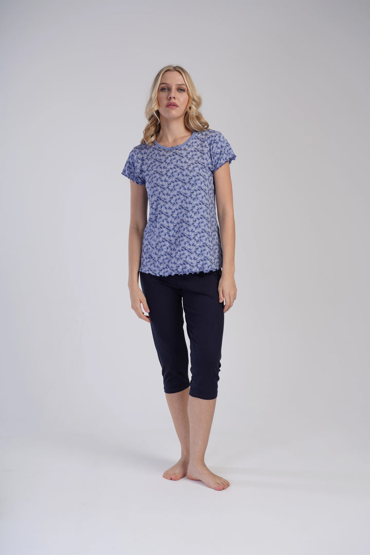 Piżama Damska Vienetta Blue Bloom, Niebieski, r. S-XL