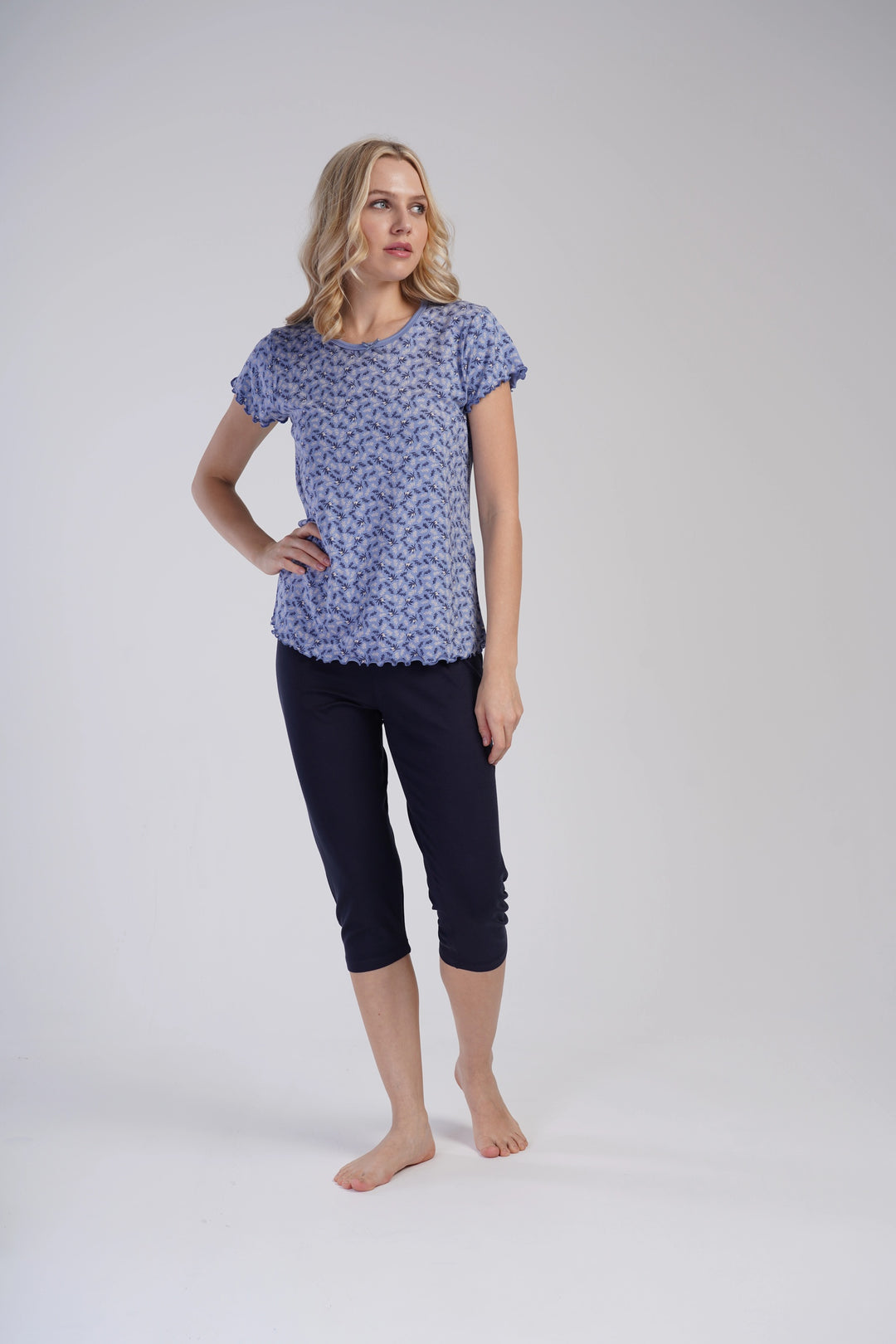 Piżama Damska Vienetta Blue Bloom, Niebieski, r. S-XL