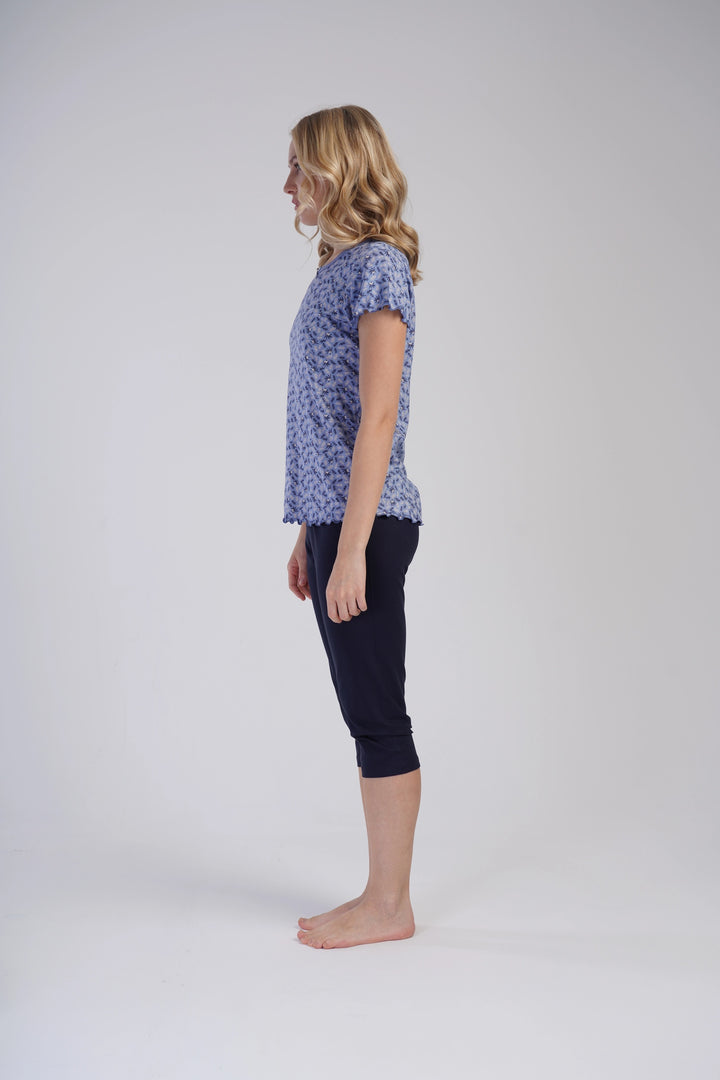 Piżama Damska Vienetta Blue Bloom, Niebieski, r. S-XL