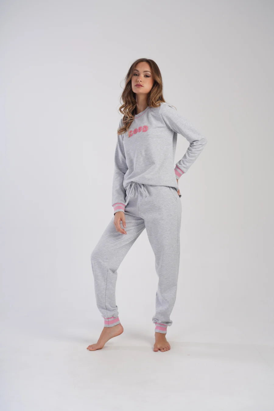 Piżama Damska Vienetta Good Vibes, Szara, r. S-XL