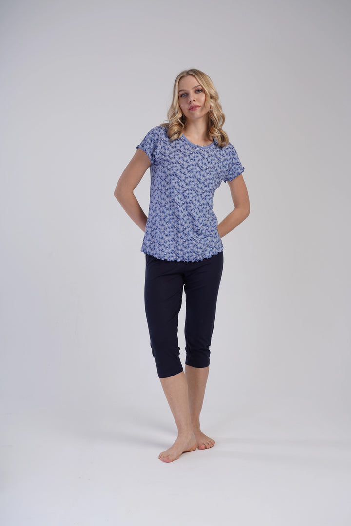 Piżama Damska Vienetta Blue Bloom, Niebieski, r. S-XL