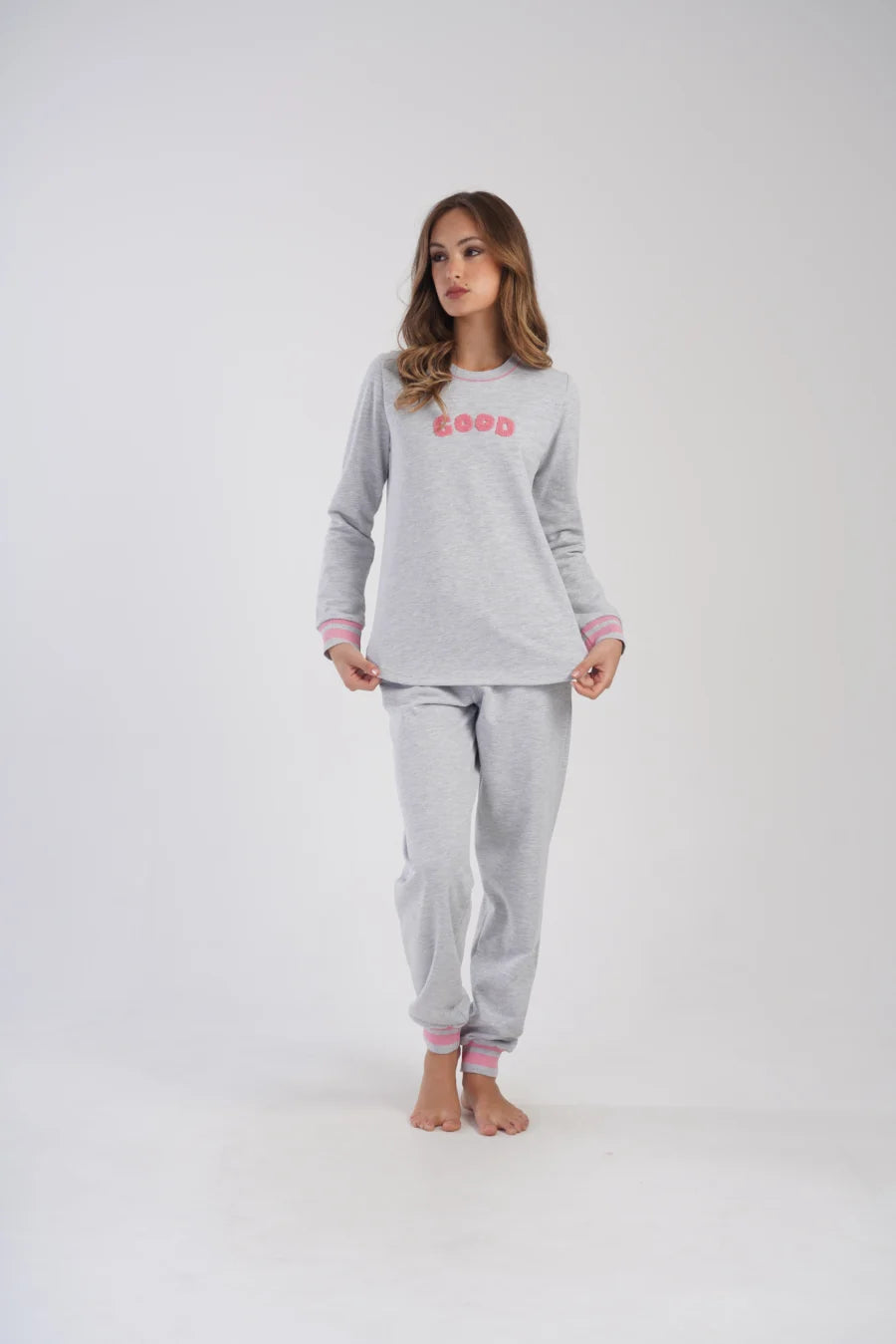 Piżama Damska Vienetta Good Vibes, Szara, r. S-XL