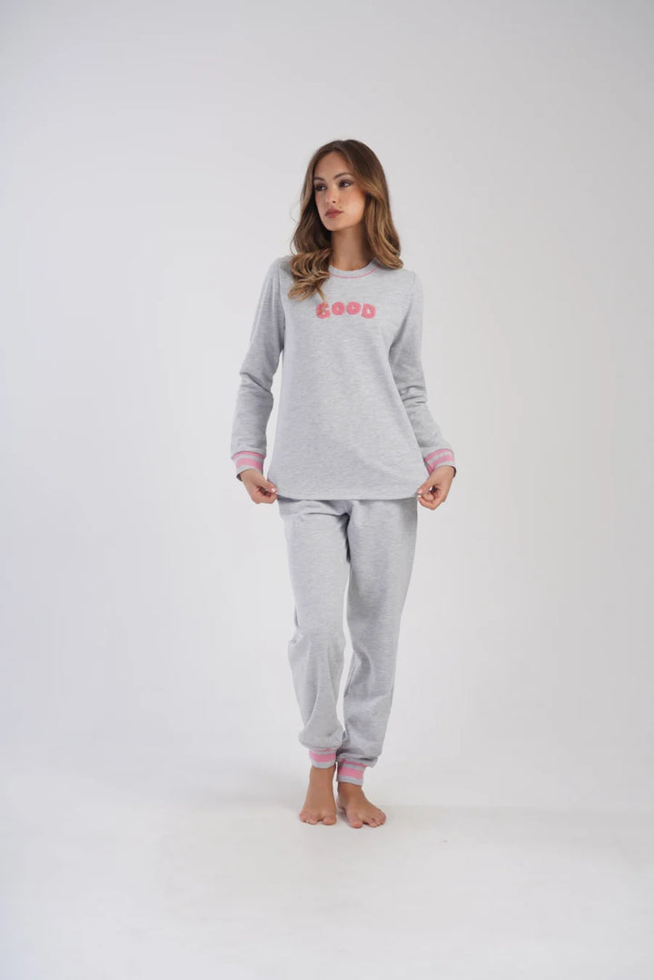 Piżama Damska Vienetta Good Vibes, Szara, r. S-XL