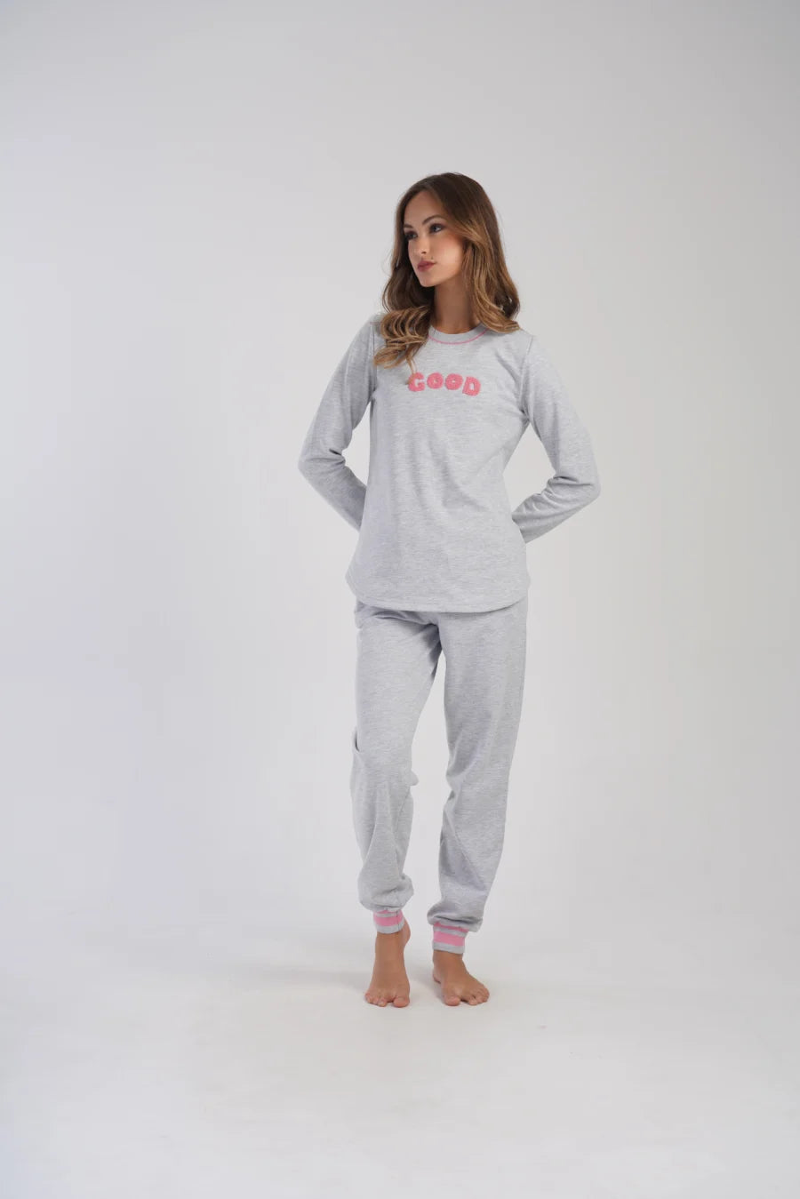 Piżama Damska Vienetta Good Vibes, Szara, r. S-XL