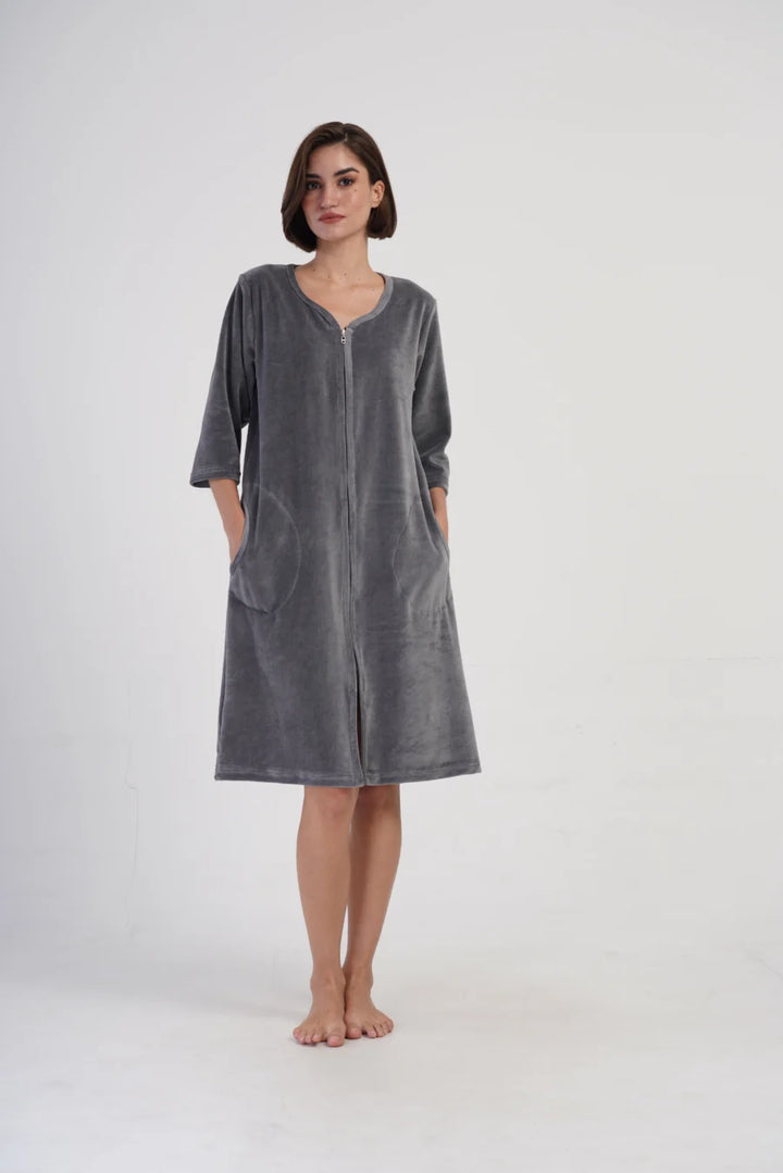 Szlafrok damski Vienetta Gray comfort, Szary, r. M-XXL