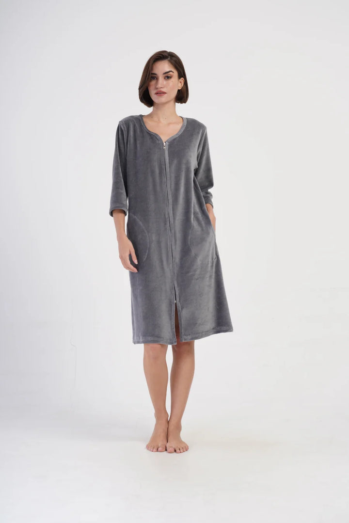 Szlafrok damski Vienetta Gray comfort, Szary, r. M-XXL