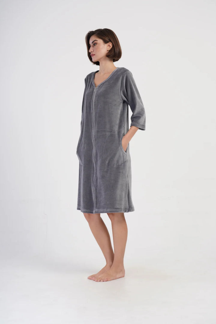 Szlafrok damski Vienetta Gray comfort, Szary, r. M-XXL