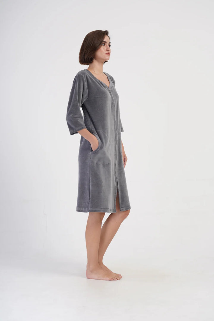 Szlafrok damski Vienetta Gray comfort, Szary, r. M-XXL