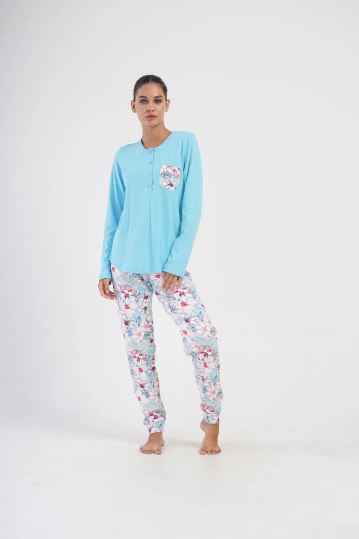 Piżama Damska Vienetta Blue Garden, Niebieski, r. S-XL