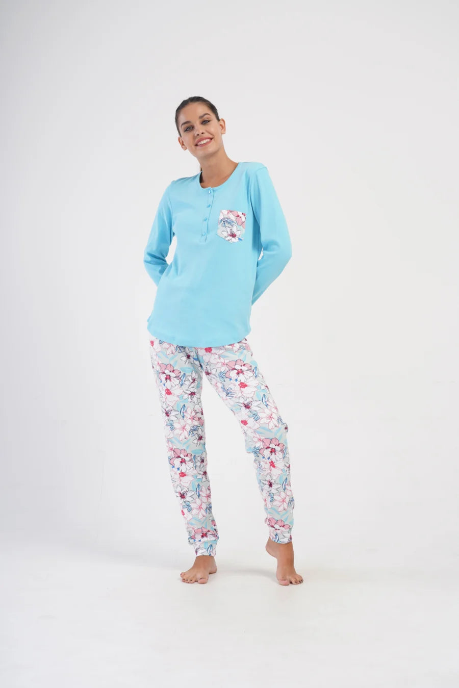 Piżama Damska Vienetta Blue Garden, Niebieski, r. S-XL