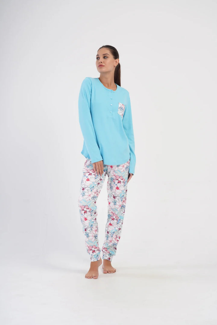 Piżama Damska Vienetta Blue Garden, Niebieski, r. S-XL