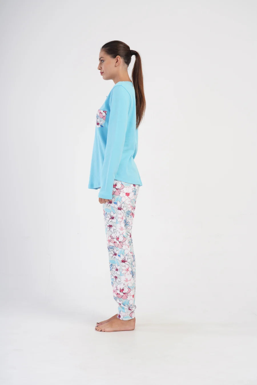 Piżama Damska Vienetta Blue Garden, Niebieski, r. S-XL