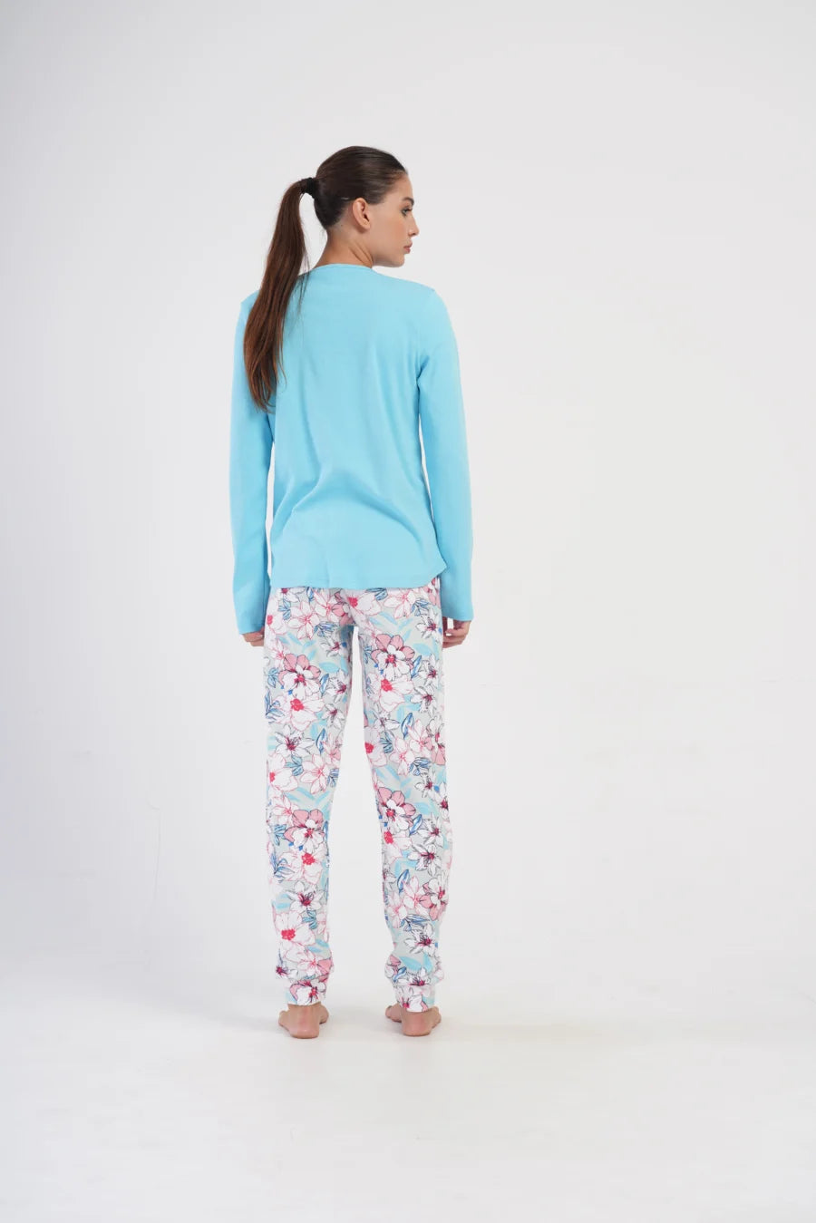 Piżama Damska Vienetta Blue Garden, Niebieski, r. S-XL