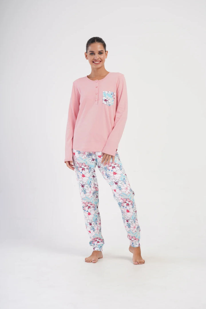 Piżama Damska Vienetta Pink Garden, Różowy, r. S-XL