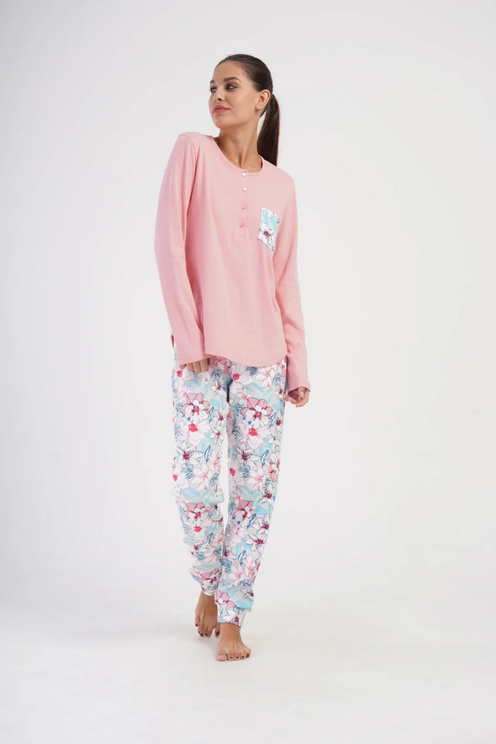 Piżama Damska Vienetta Pink Garden, Różowy, r. S-XL