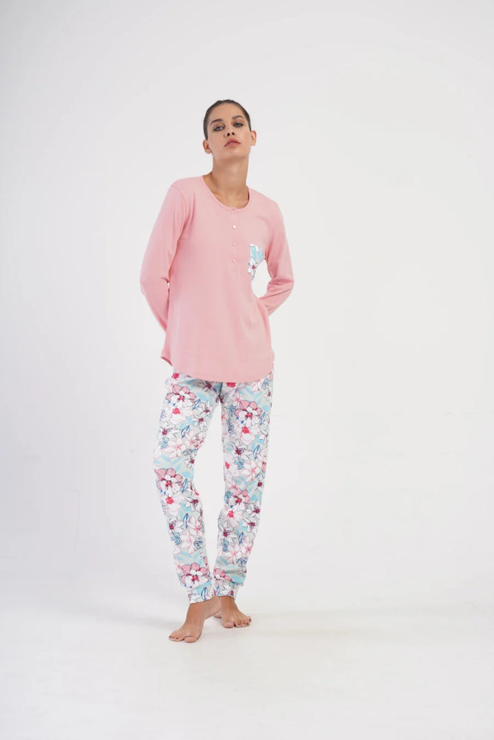 Piżama Damska Vienetta Pink Garden, Różowy, r. S-XL