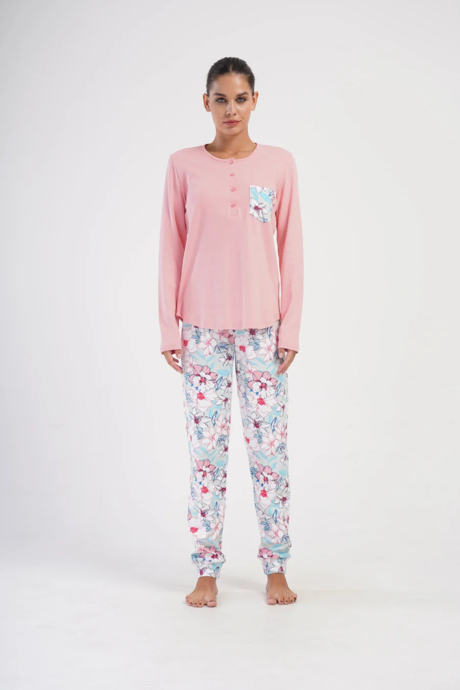 Piżama Damska Vienetta Pink Garden, Różowy, r. S-XL