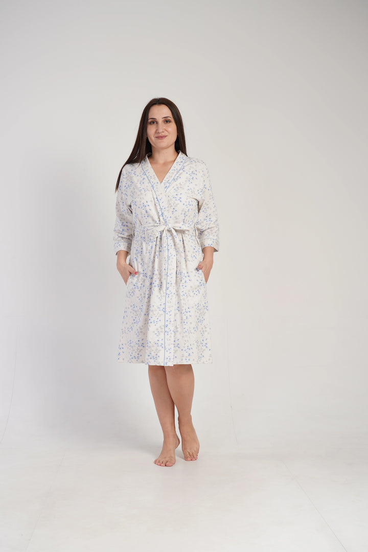 Szlafrok damski Vienetta Blossom Blue, Ecru, r. 1XL-4XL