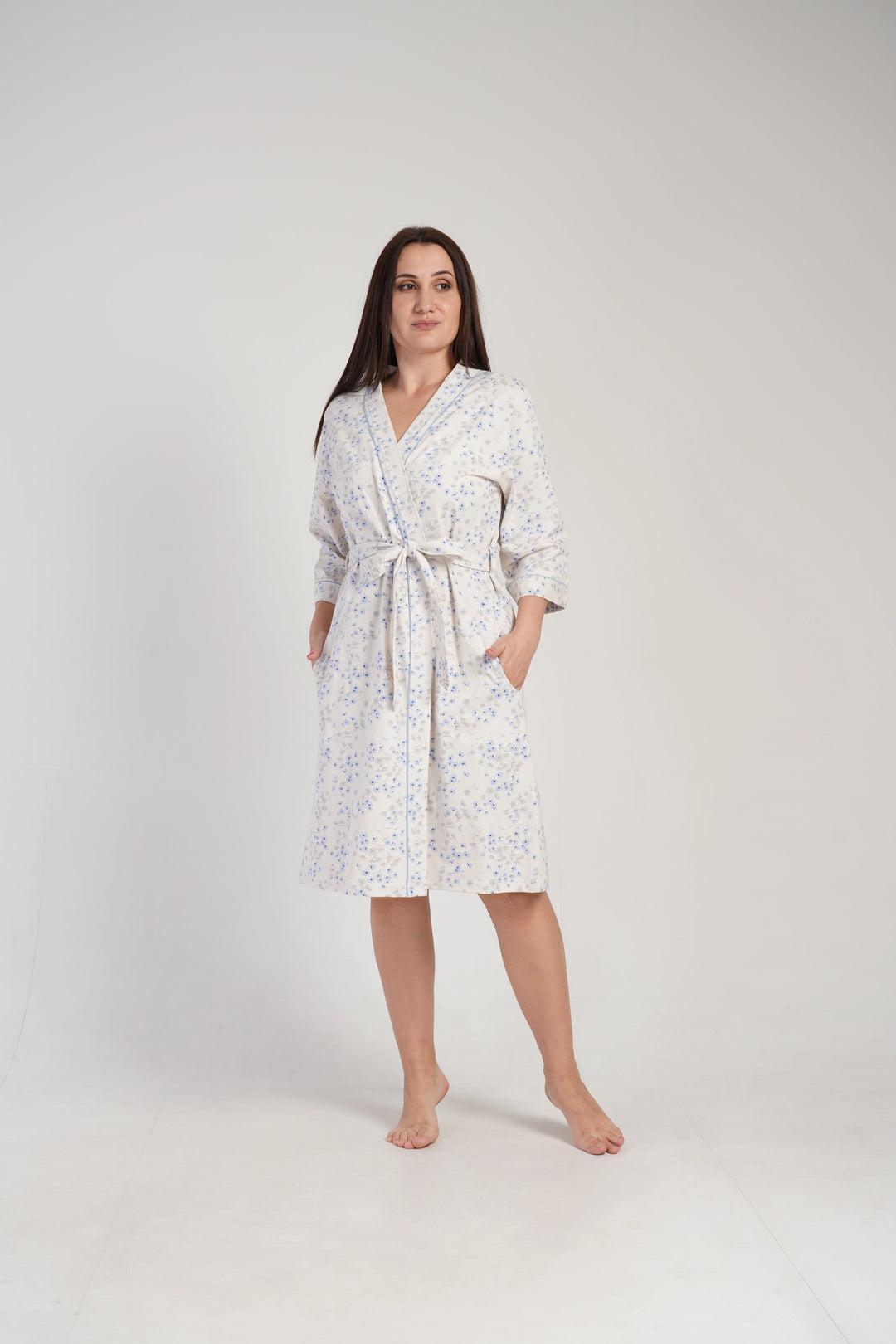 Szlafrok damski Vienetta Blossom Blue, Ecru, r. 1XL-4XL