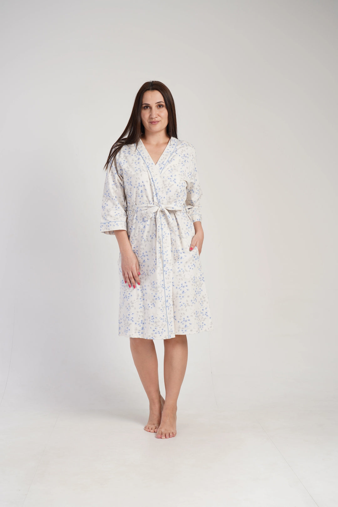 Szlafrok damski Vienetta Blossom Blue, Ecru, r. 1XL-4XL