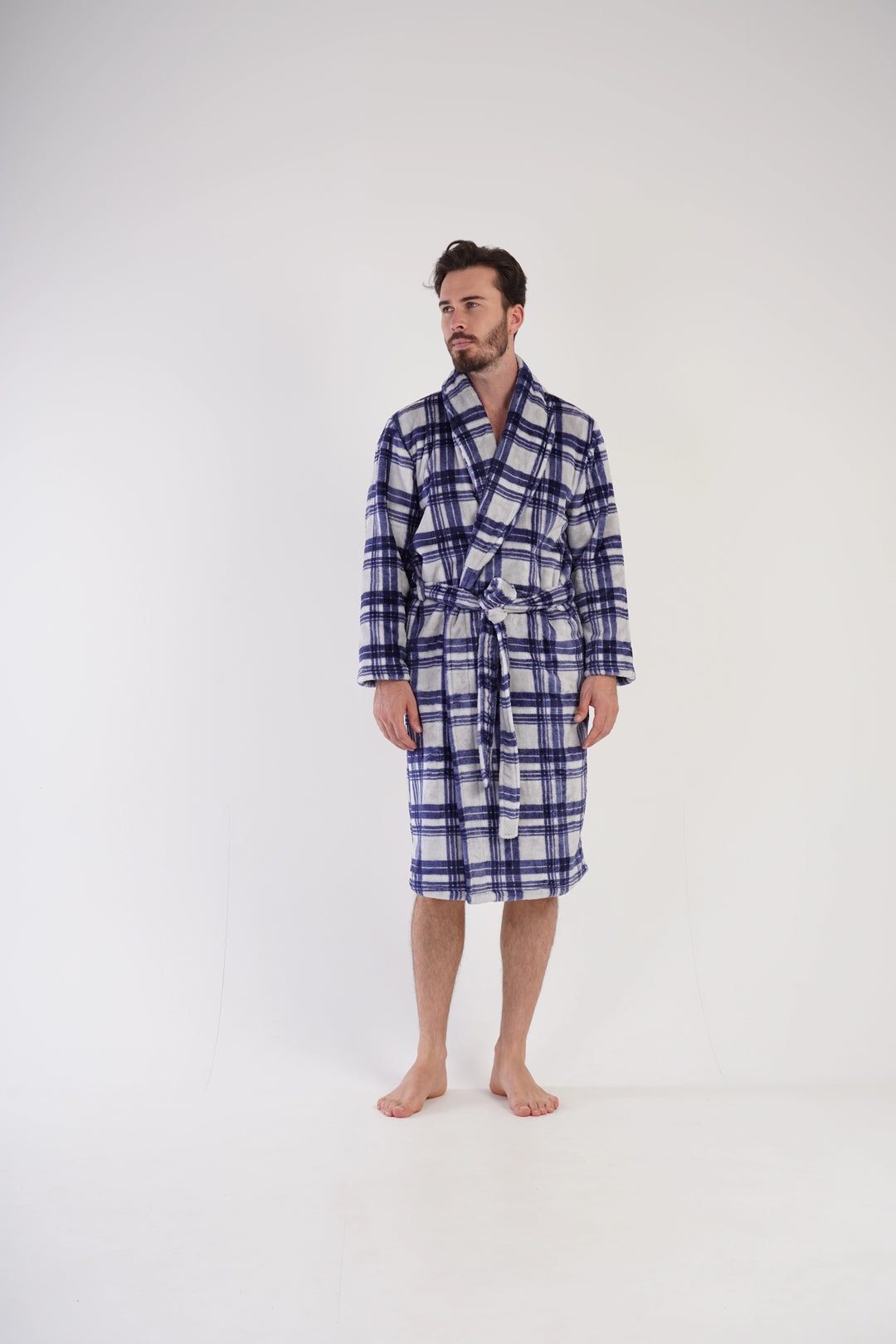 Szlafrok męski Vienetta Masculine Slumber, szaro-granatowy, r. M-XXL