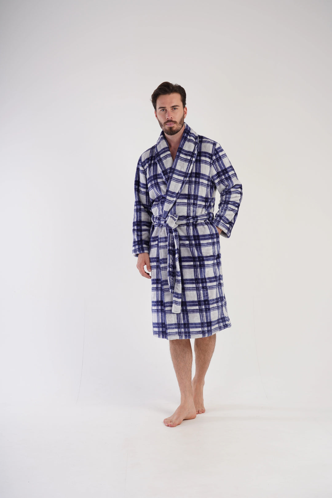 Szlafrok męski Vienetta Masculine Slumber, szaro-granatowy, r. M-XXL