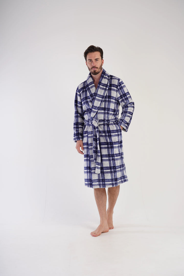 Szlafrok męski Vienetta Masculine Slumber, szaro-granatowy, r. M-XXL