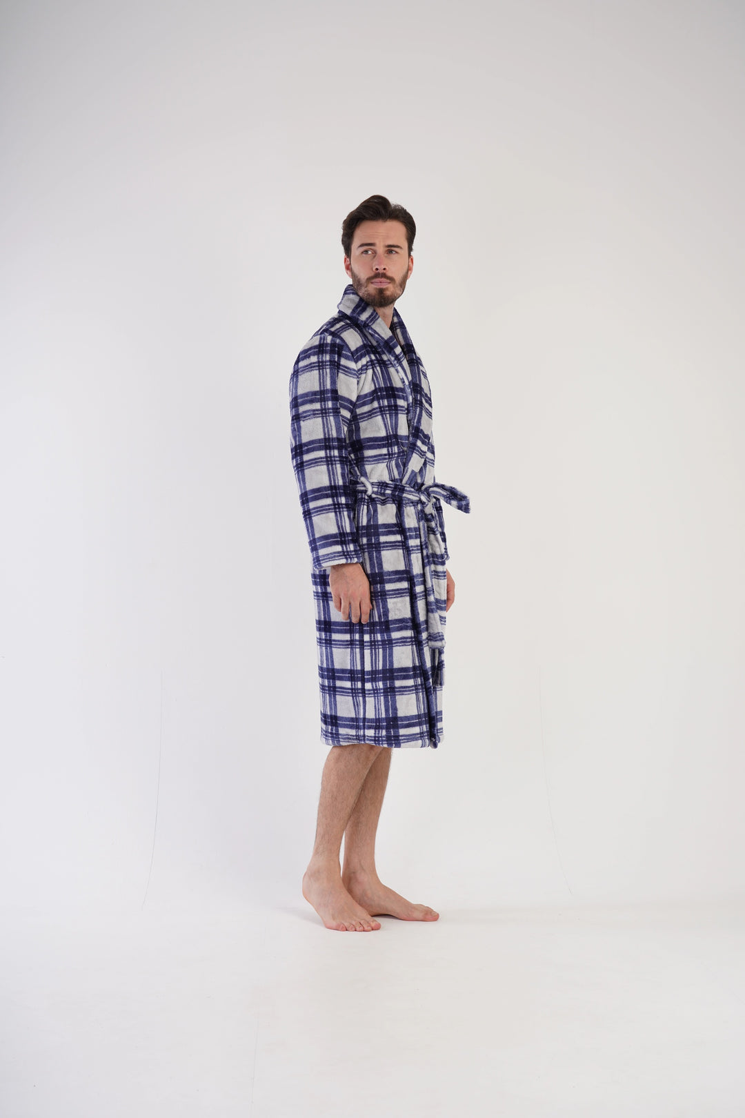 Szlafrok męski Vienetta Masculine Slumber, szaro-granatowy, r. M-XXL