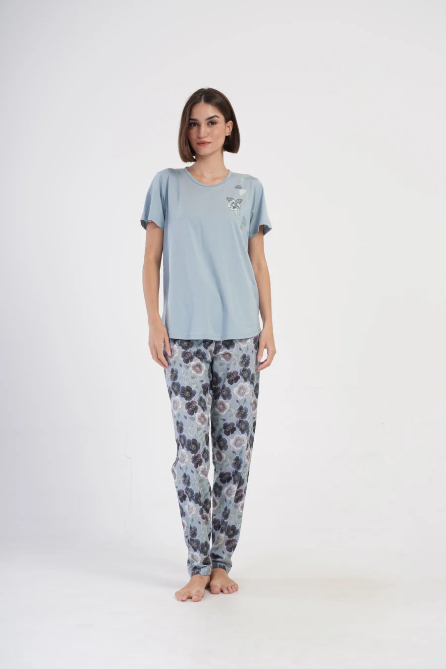 Piżama Damska Vienetta Cool Garden, Niebieski, r. 1XL-4XL