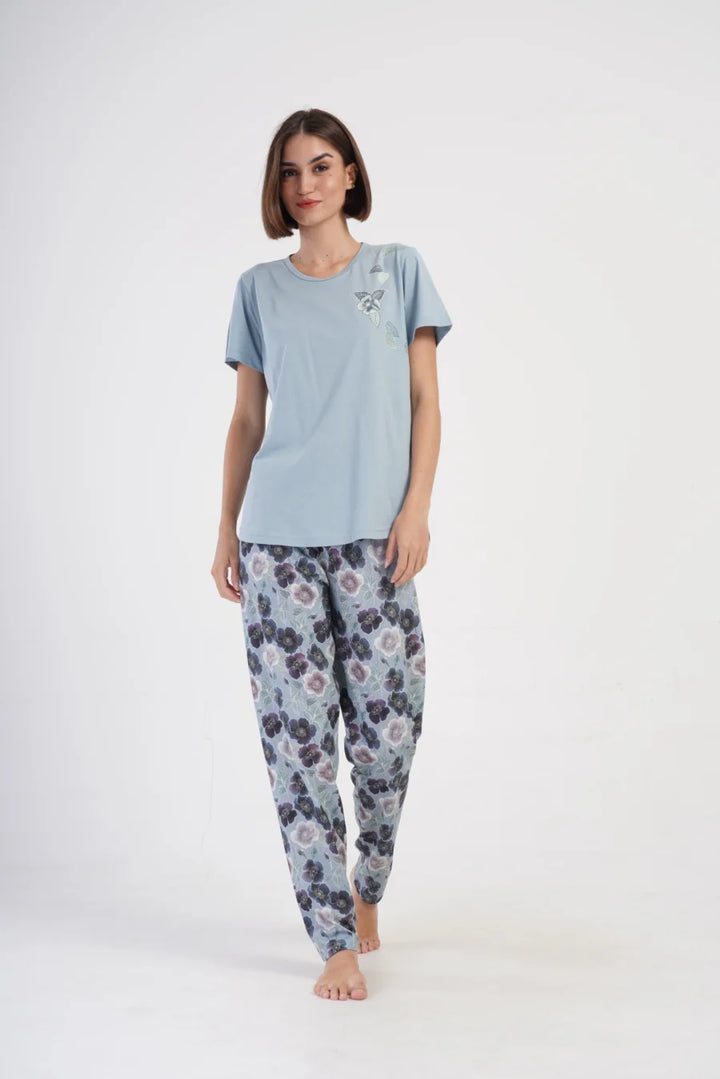 Piżama Damska Vienetta Cool Garden, Niebieski, r. 1XL-4XL