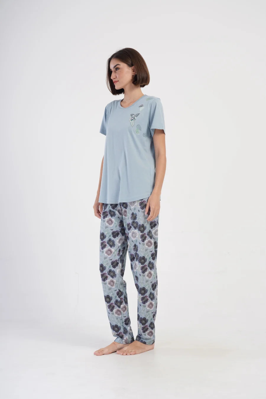 Piżama Damska Vienetta Cool Garden, Niebieski, r. 1XL-4XL