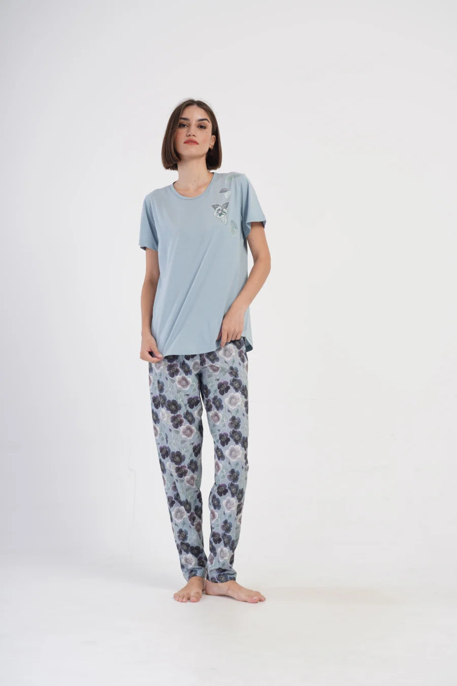 Piżama Damska Vienetta Cool Garden, Niebieski, r. 1XL-4XL