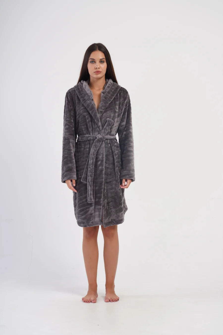 Szlafrok damski Vienetta Soft Gray, Szary, r. S-L